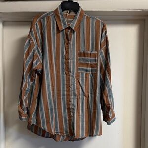 Love Notes Striped Brown and Blue Blouse